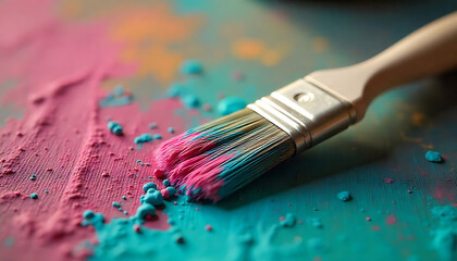 Obraz premium paint brushes on a wooden background, 8K image