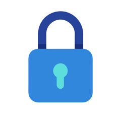 Stylized blue padlock icon on White Background for security