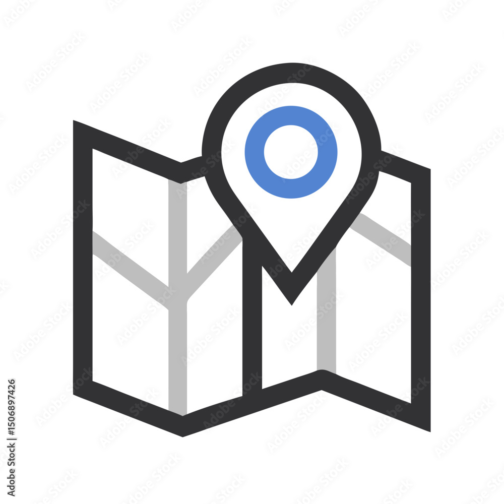 Poster stylized map icon with location pointer against white background
