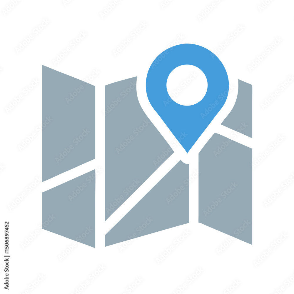 Poster simplified unfolded map icon with location pin and black backdrop