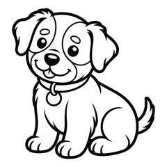 Fototapeta premium Cute puppy sitting Coloring Page, Silhouette, Vector, Illustration, Outline, Logo, White Background.