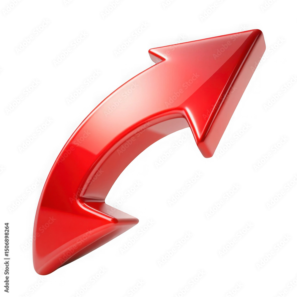 Poster 3d rendered red curved arrow pointing upwards against an isolated transparent background for design 