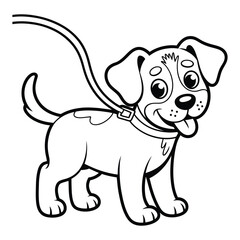 Fototapeta premium Dog with leash ready to walk Coloring Page, Silhouette, Vector, Illustration, Outline, Logo, White Background.