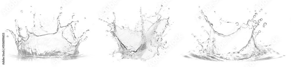 Poster png dynamic water splash sequence, element set on transparent background