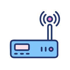 Stylized router vector icon with wifi signal on White