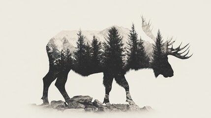 Animal silhouette double exposure with rocky textures