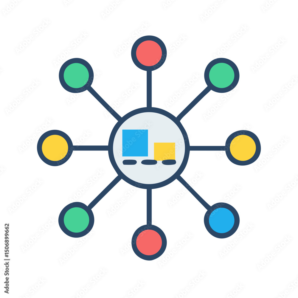 Poster data network visualization with chart inside of a circle