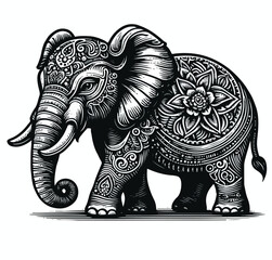 Vector Elephant Engraving Style
