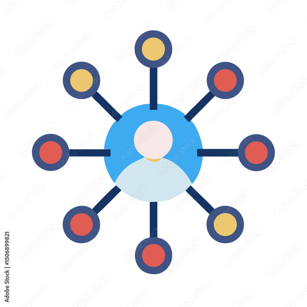 Poster connection hub with multiple connections emanating from central figure