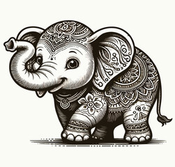 Vector Elephant Engraving Style
