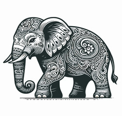 Vector Elephant Engraving Style