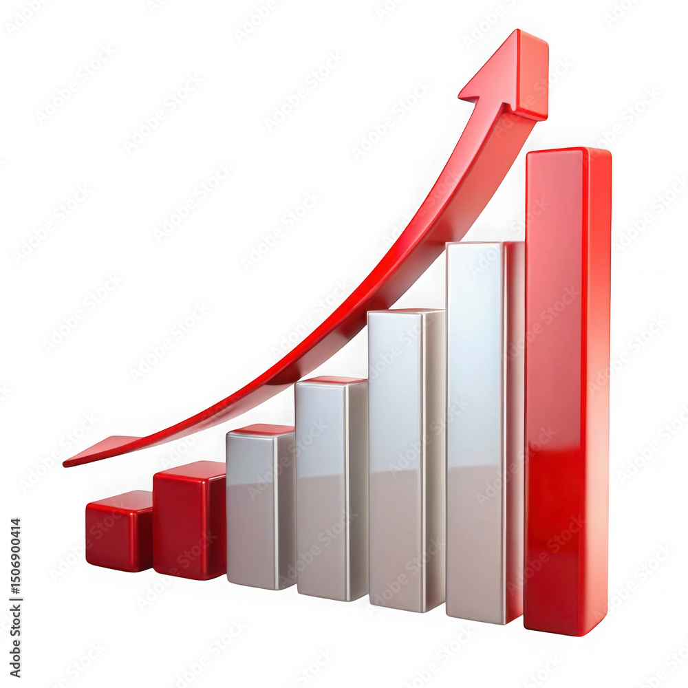 Aufkleber a stylized business growth chart with red arrow and 3d rendered bar graphs on a black backdrop