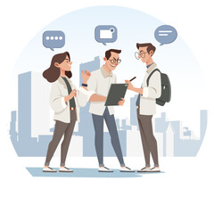 Digital Nomad Exploring a New City with Tablet. Flat Vector Illustration