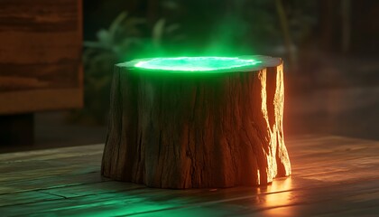 Glossy acacia caj?^3n glowing softly with a gentle green ambient light