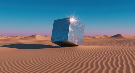 Cube in Desert Landscape
