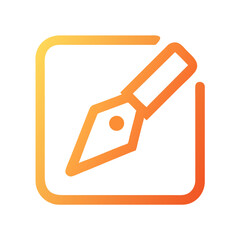 Orange gradient icon of fountain pen writing in square