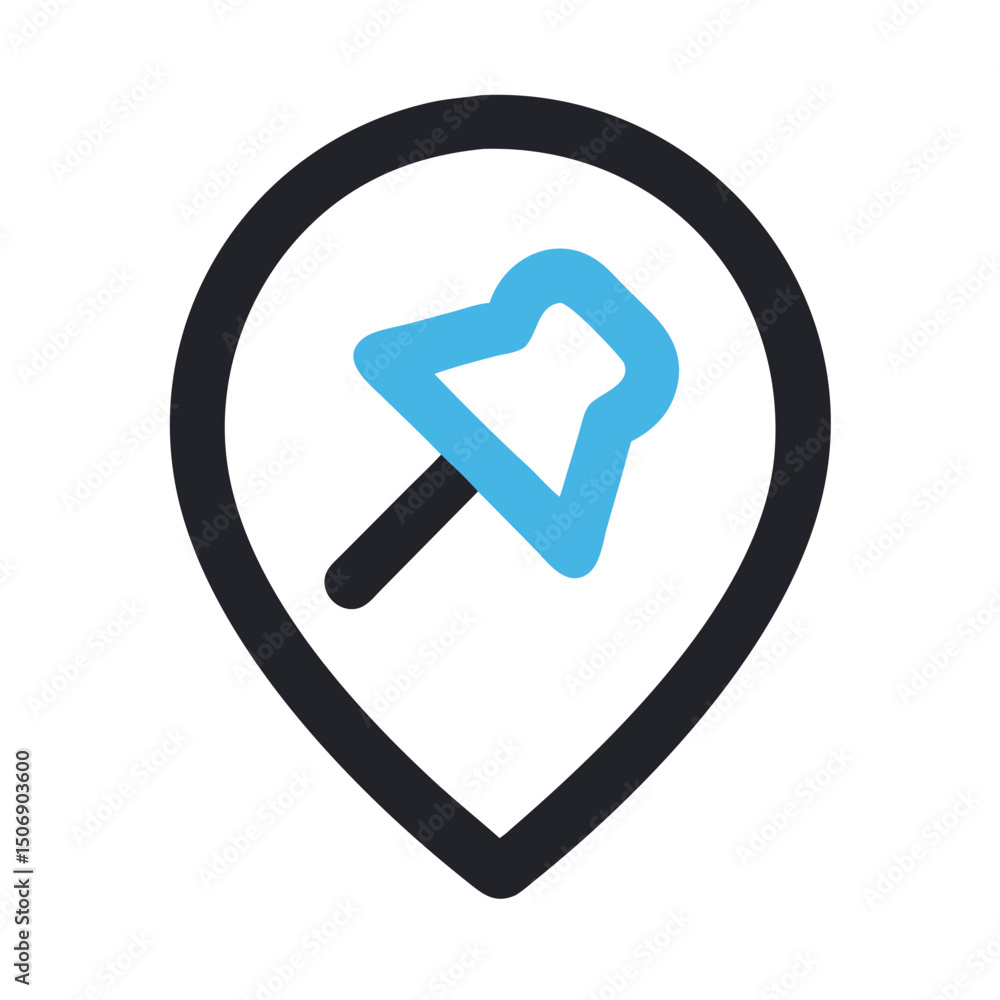 Poster simple location icon with a pointer on a black backdrop
