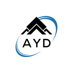 AYD Real Estate Logo with Stylized Roof and Dynamic Swirl – Vector Icon. AYD Letter Logo.
