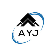AYJ Real Estate Logo with Stylized Roof and Dynamic Swirl – Vector Icon. AYJ Letter Logo.
