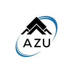 AZU Real Estate Logo with Stylized Roof and Dynamic Swirl – Vector Icon. AZU Letter Logo.
