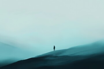 Solitary Figure in Fog: Embracing Loneliness and Reflection in a Minimalist Setting