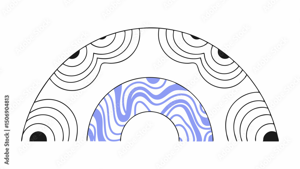 Poster abstract design featuring curved shape with wavy patterns in black and blue, creating modern and art