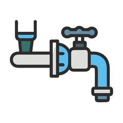 Stylized water tap icon with cup in flat design