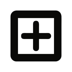 Black plus sign icon inside rounded square shape