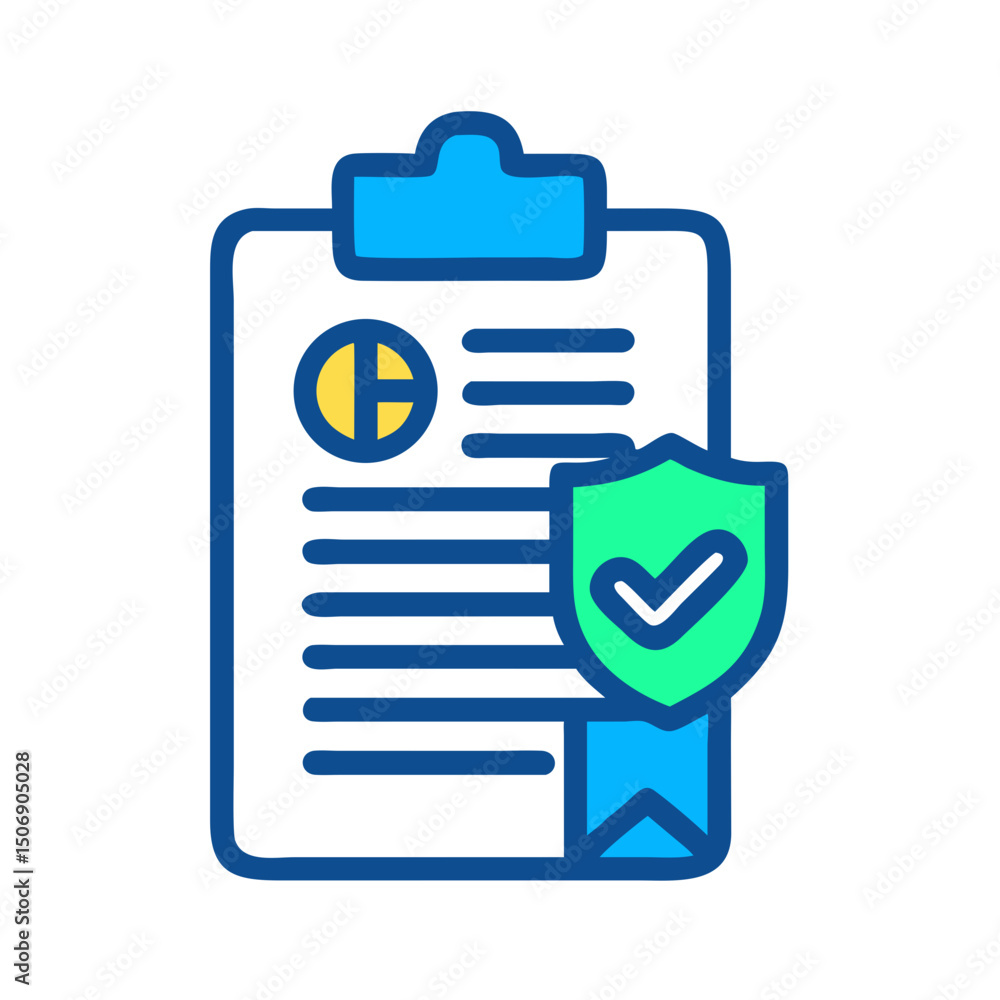 Poster secured document verification concept with clipboard and check mark