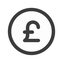 Pound Sterling currency symbol in flat white and gray circle