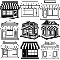 Storefront icons silhouette vector illustration isolated on white background.