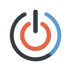 Modern power button icon with layered colorful graphic design