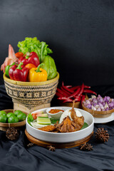 Malon  with rice, taditional food black background