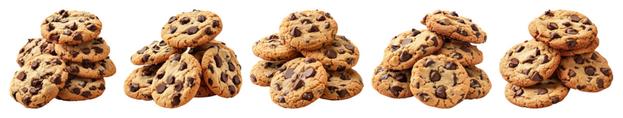 PNG Delicious chocolate chip cookies stacked, element set on transparent background