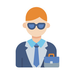 Cartoon businessman with briefcase icon over black backdrop