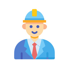 Flat illustration of construction worker in blue suit smiling