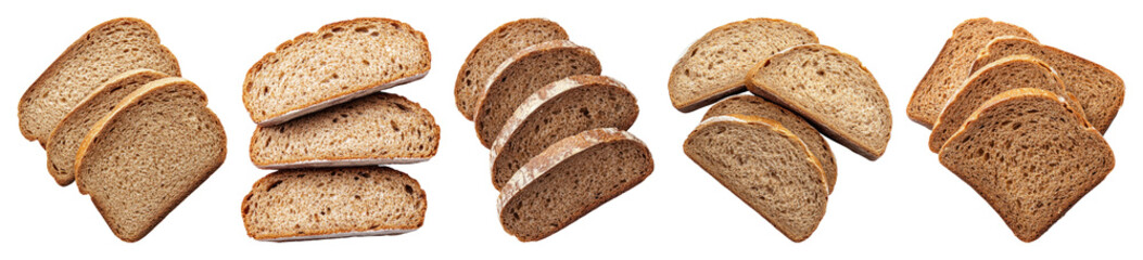 PNG Assorted sliced whole grain bread, element set on transparent background
