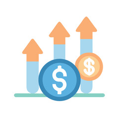 Financial growth concept with upward arrows and dollar coins