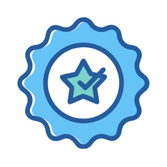 Round badge with star and checkmark icon graphic