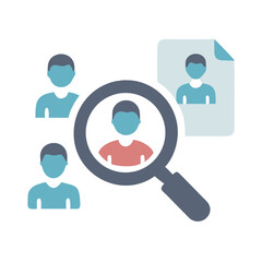 Recruitment process illustrated by magnifying glass and person icons