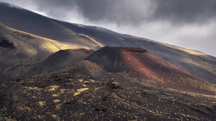 Majestic Volcanic Landscape of Etna Park Under Dramatic Sicilian Skies, Italy