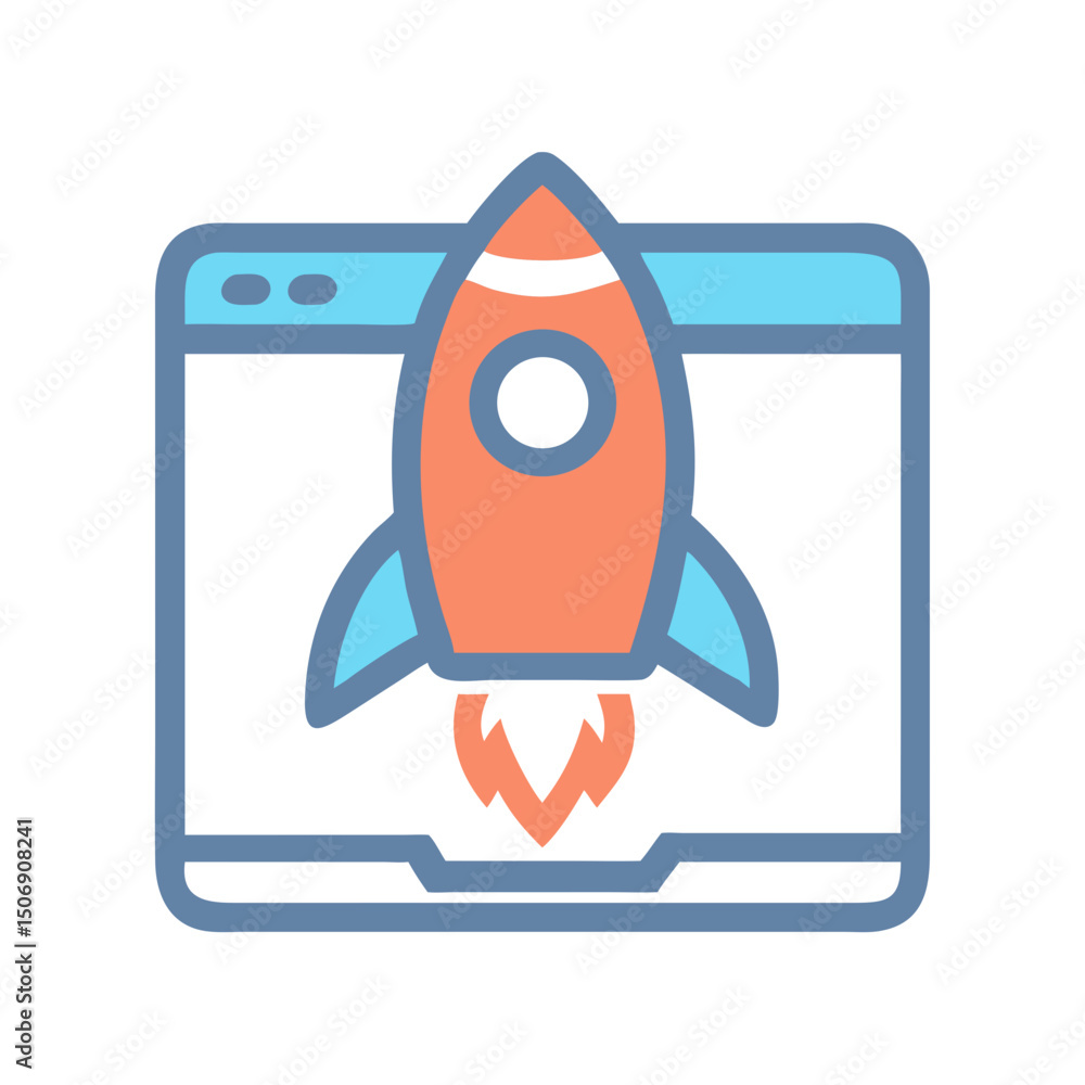 Aufkleber conceptual image of a rocket launching from a website