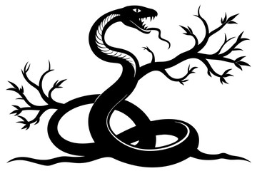 Obraz premium Snake Silhouette Emerging from Branches Dangerous Serpent Design
