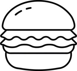 Spicy Chicken Burger Vector Line Art for Fast Food Menus and Grilled Chicken Icons