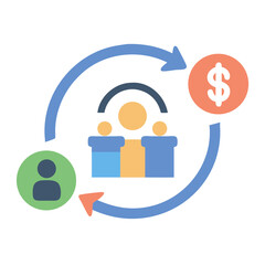 Workflow exchange of people and money in flat design