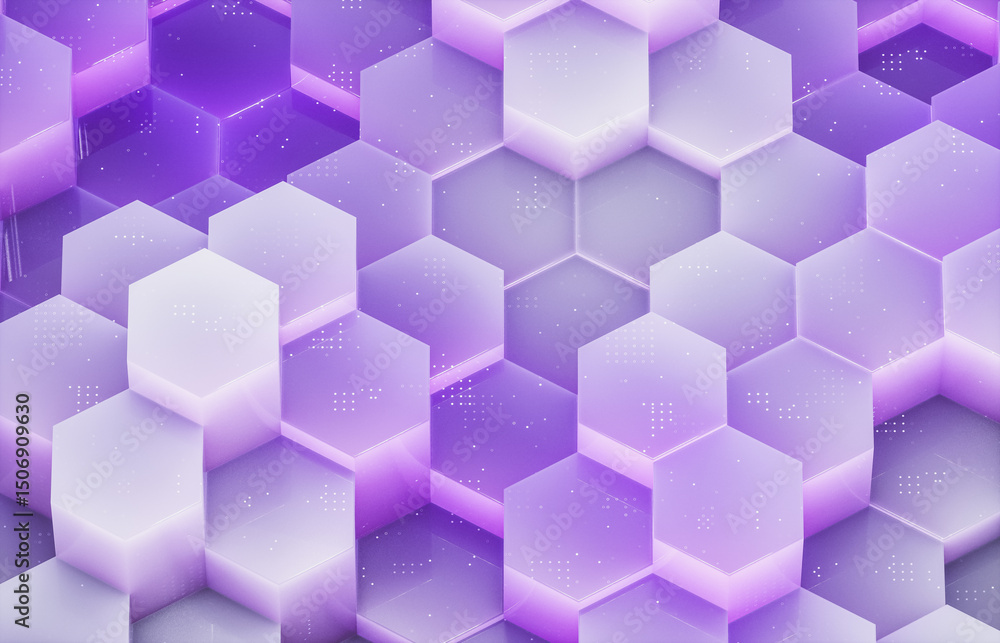 Fototapete digital technology background with glossy geometric hexagonal pattern.