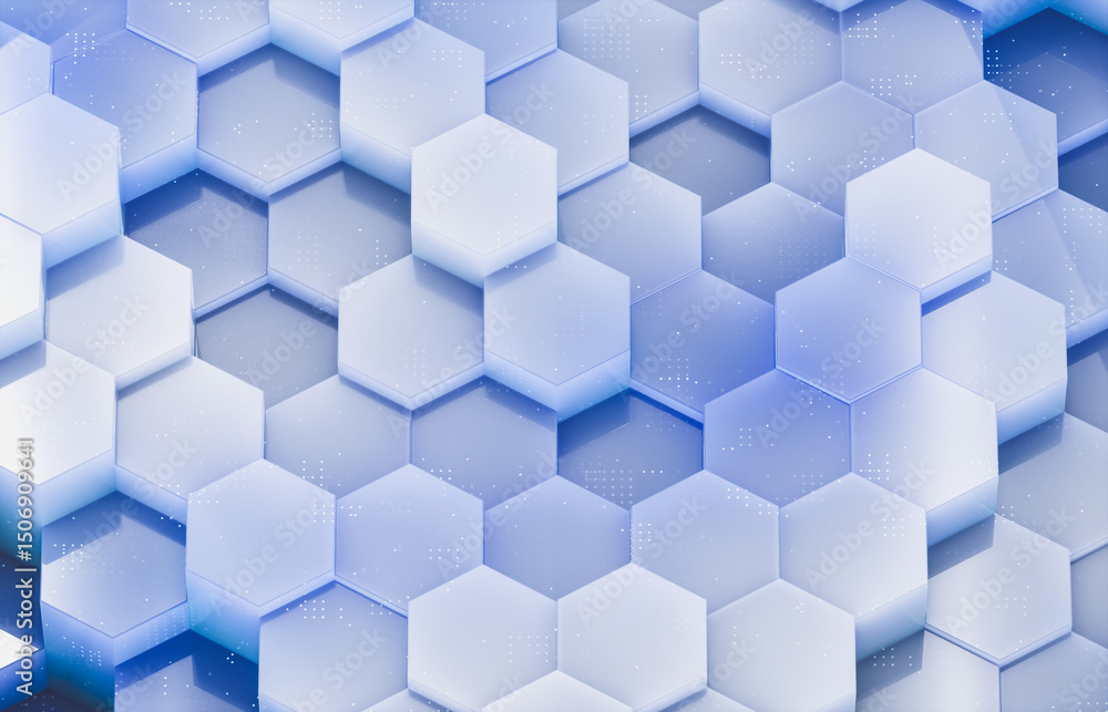 Poster Digital technology background with glossy geometric hexagonal pattern.