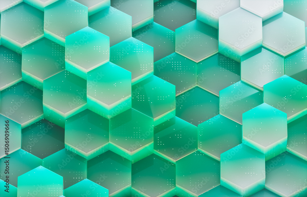 Poster Digital technology background with glossy geometric hexagonal pattern.