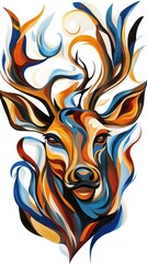 Obraz premium Abstract Deer Portrait with Swirling Colorful Lines and Patterns