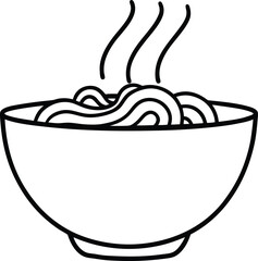 Spicy Noodle Bowl Vector Line Art for Asian Cuisine Menus, Cafes, and Street Food Art